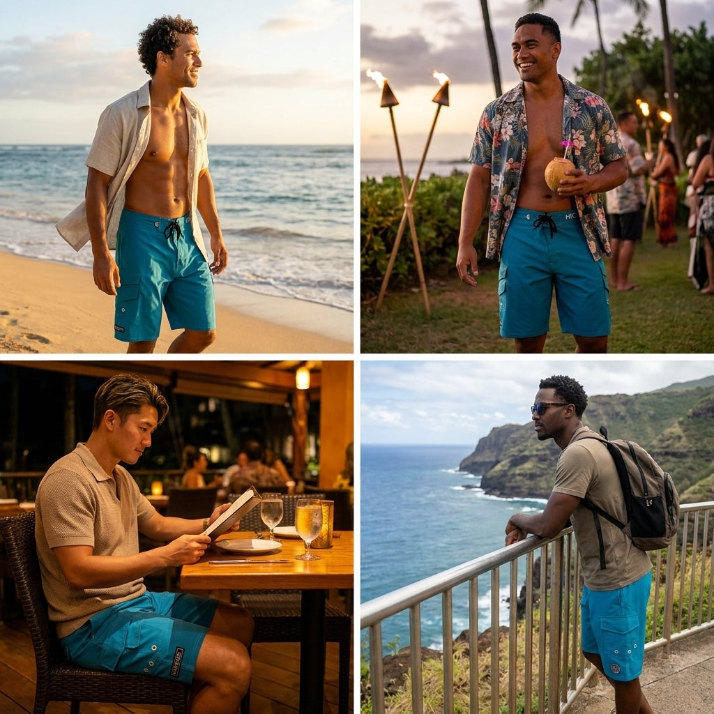 HIC Hawaiian Island Creations Men's Generals – Quick Dry Surf Board Shorts