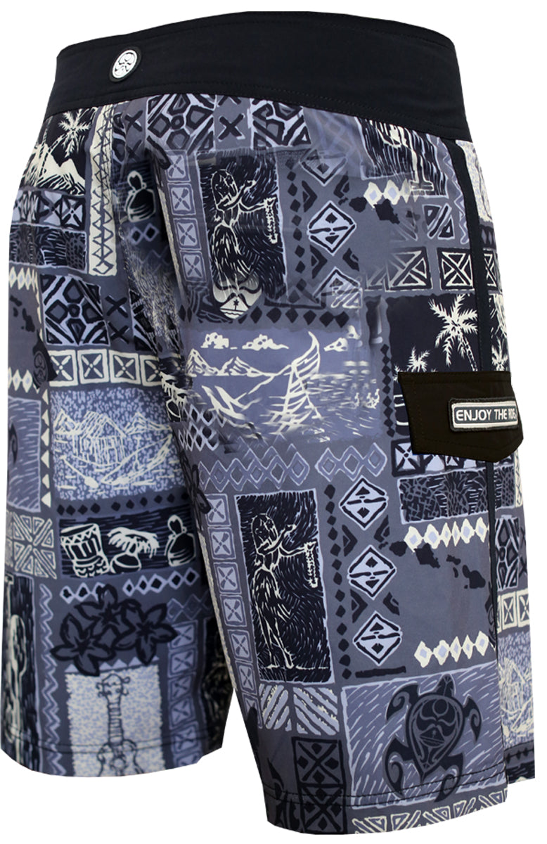 HIC Silver Channel Men's 21" Board Shorts – 8-Way Stretch, Charcoal