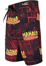 HIC Eat Here Men's 21" Board Shorts – 8-Way Octo Super Stretch, Black, Big & Tall to 60
