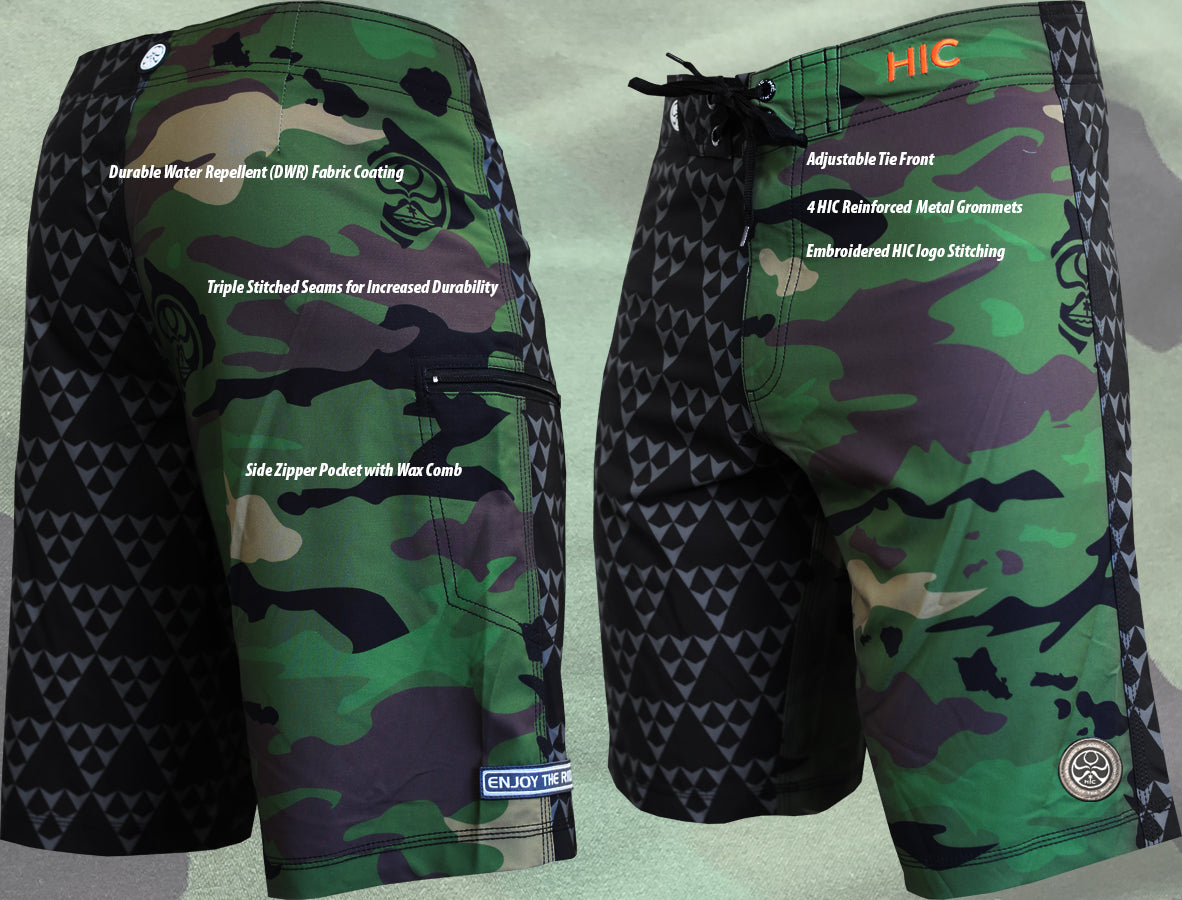 Hawaiian Island Creations (HIC) 20" Army Beach 8 Way Stretch Boardshorts