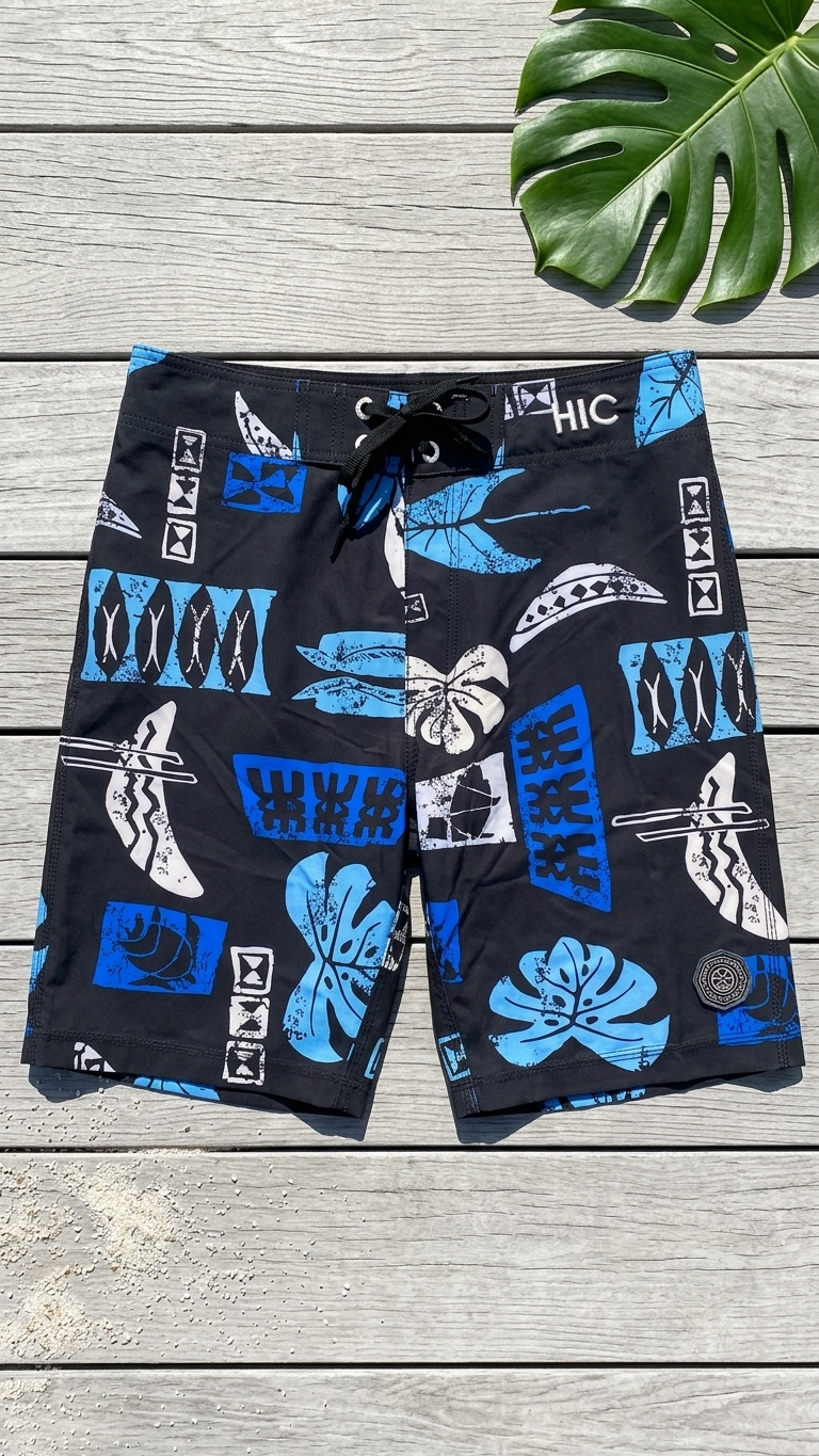 Hawaiian Island Creations HIC 19" Mahi Mahi Palms 8 Way Stretch Board Shorts