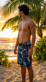 Hawaiian Island Creations HIC 19" Mahi Mahi Palms 8 Way Stretch Board Shorts