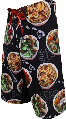 HIC Poke Party Men's 22" Board Shorts – 8-Way Octo Super Stretch, Black
