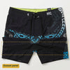 Short animation: on most board shorts four seams meet at one point and bind; HIC Kanaha has a separate gusset panel sewn across the crotch instead